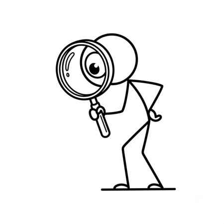 A stick figure holding a magnifying glass indicating deeper curiosity.